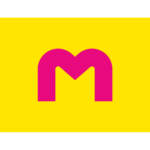 Museokortin logo, pinkki M-kirjain keltaisella taustalla.